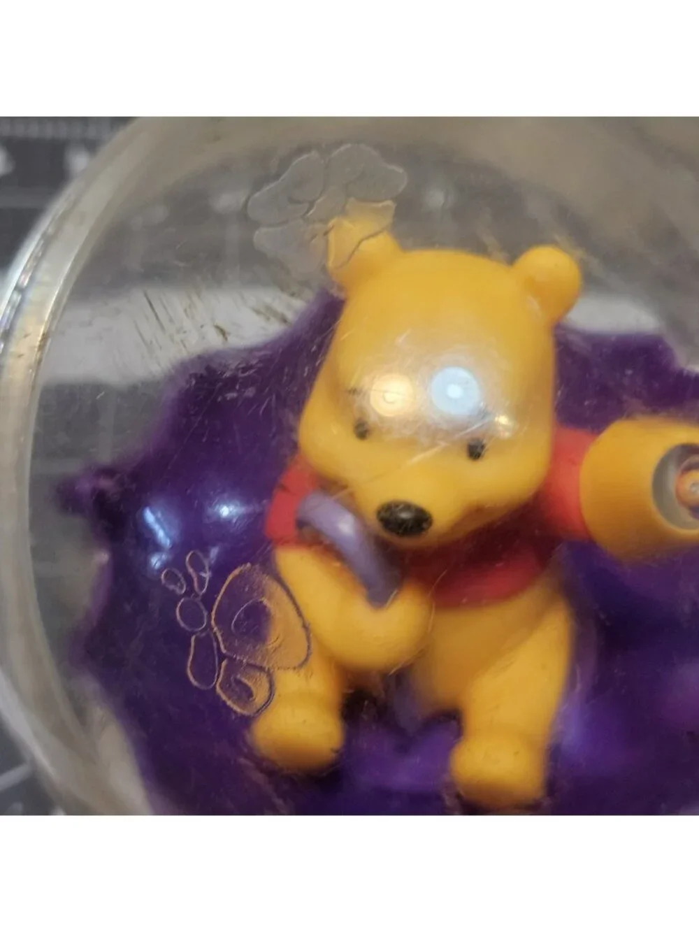Vtg RARE Disney Plastic Rattling Rolling Winnie The Pooh Clear Ball Sensory Toy